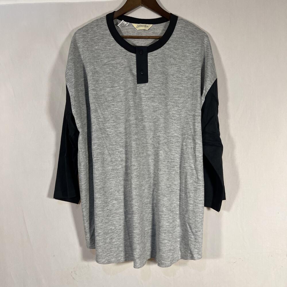St. John’s Bay Men’s 4XL 56/58 Gray Black Henley Sleep Shirt Big Size